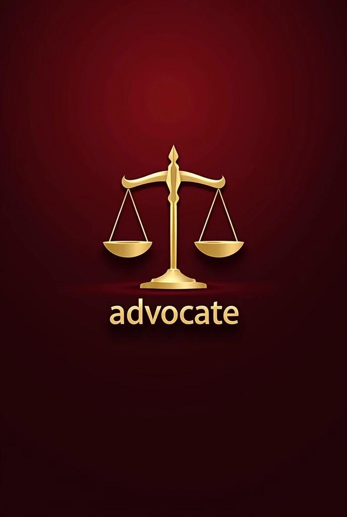 Golden justice scale logo with "ADVOCATE" written beloe that in bright silver color, with a burgundy background (not too realistic)
