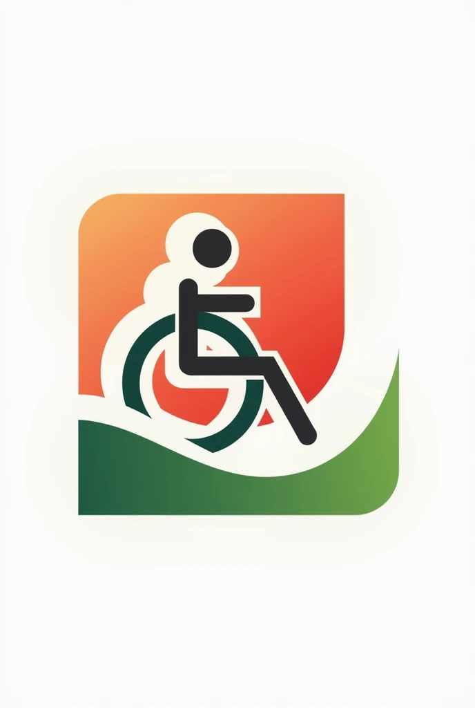 logo of a person in a wheelchair, with red colors, green and white