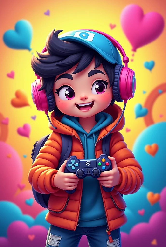 profile banner with some bright colors and fun shapes, for a gamer who has the ability to be enjoyable to those who see it,. same image