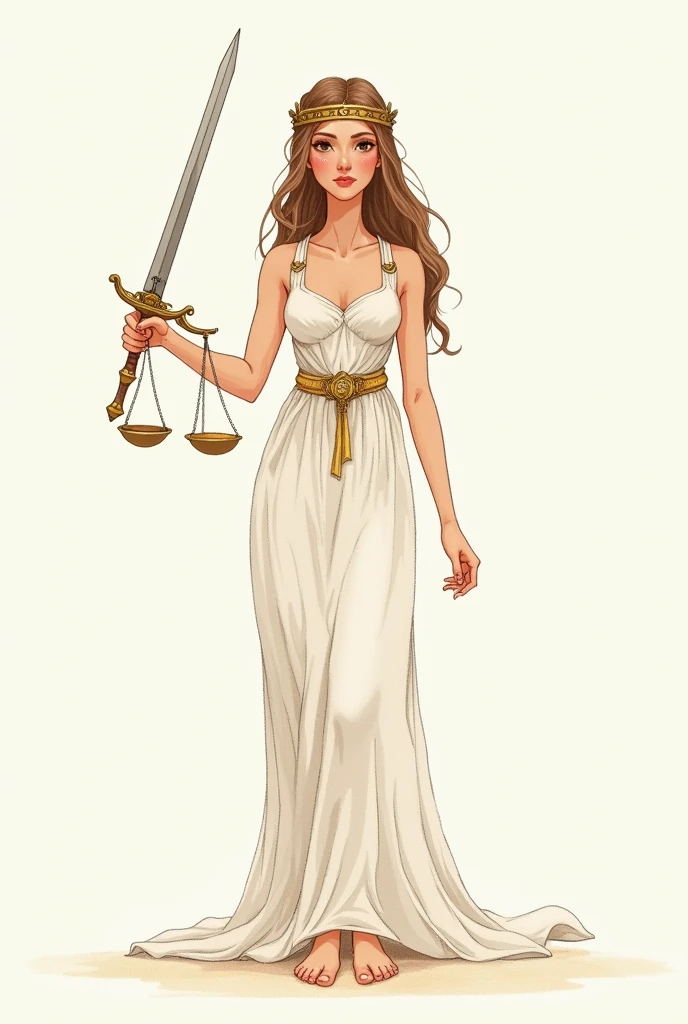 Goddess Themis with the sword and the scales of justice simple drawing that looks like it was made by a 15 year old girl