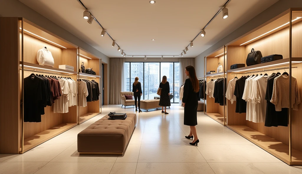 INTERIOR OF A CHIC WOMEN&#39;S CLOTHING STORE 



