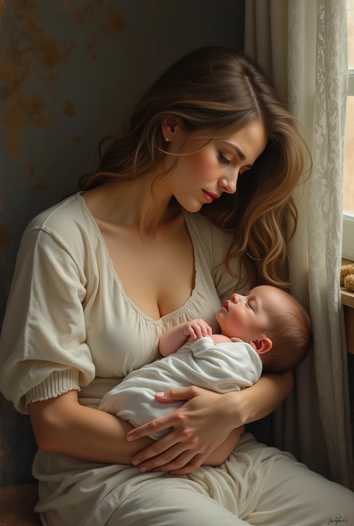 Mother breastfeeding her  oil painting 