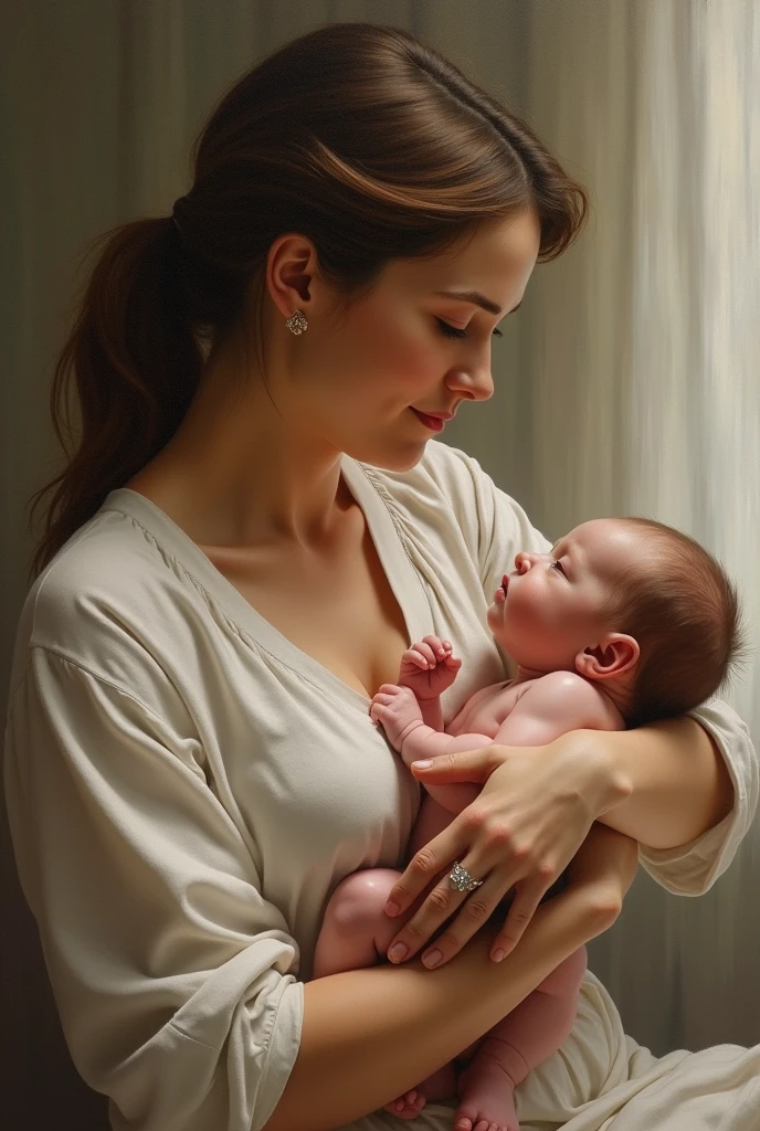 Mother breastfeeding her baby oil painting 