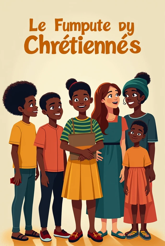 Visuel des programmes tv chrétiens qui passe sur une chaine chrétienne avec les émissions pour les enfants, adolescents et adultes. Comme une affiche. Avec des personnages noir