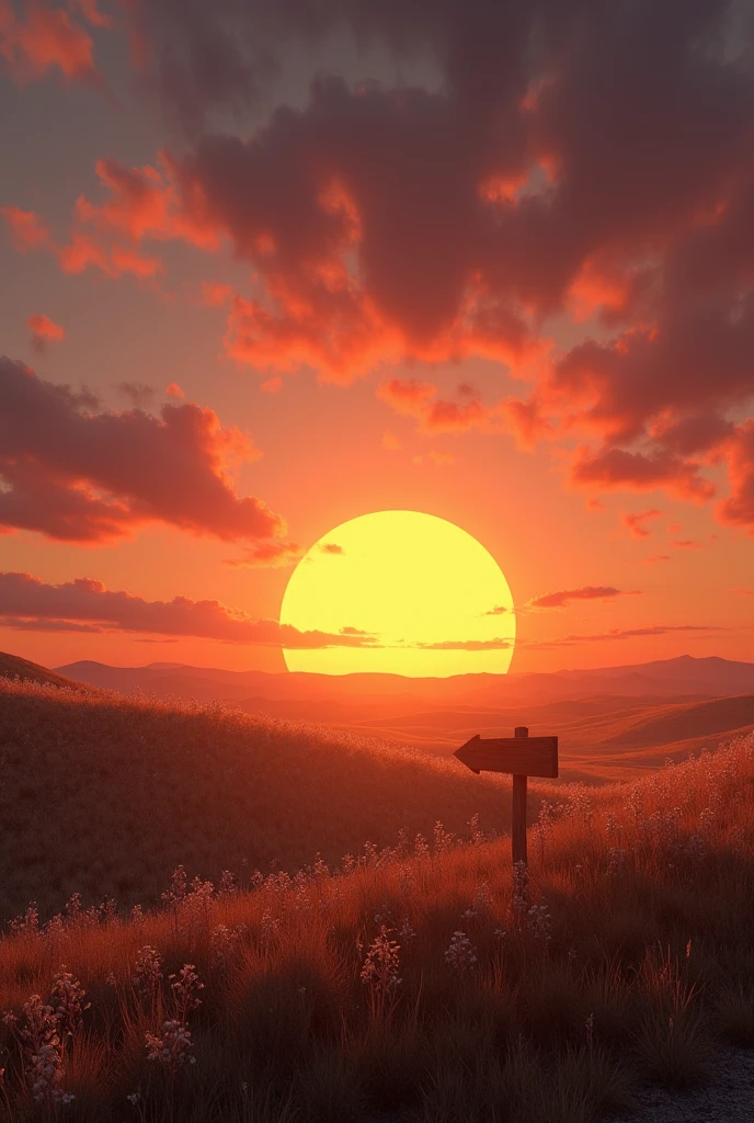 Realistic image of the sun rising in the west and setting in the east with signs indicating which is west and which is east.