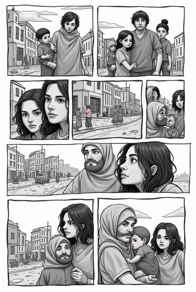 Make a comic strip about the causes of migration in the family