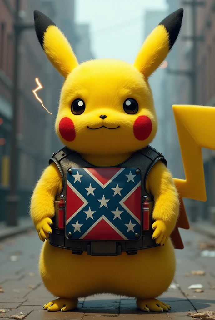 Pikachu avec le drapeau confédéré sur sont gilet par balle