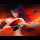 high quality fingers, normal hands, detailed fingers,masterpiece, (realistic, photo-realistic:1.37), (2 woman), katarina from league of legends, medium breast, small waist, dark red hair, blue eyes, beautiful face, perfect illumination, beautiful detailed eyes,looking at viewer, stunningly beautiful woman, detailed hairstyle, detailed background,shorts, detailed fantasy background, (sweat:1)