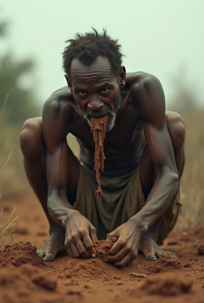 Creates an African eating dirt