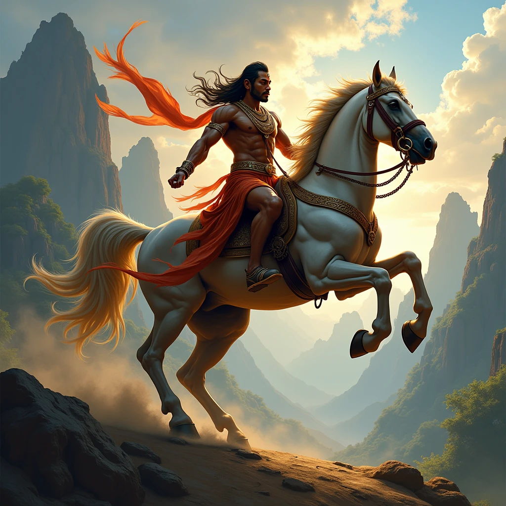 Lord Hanuman riding a horse

