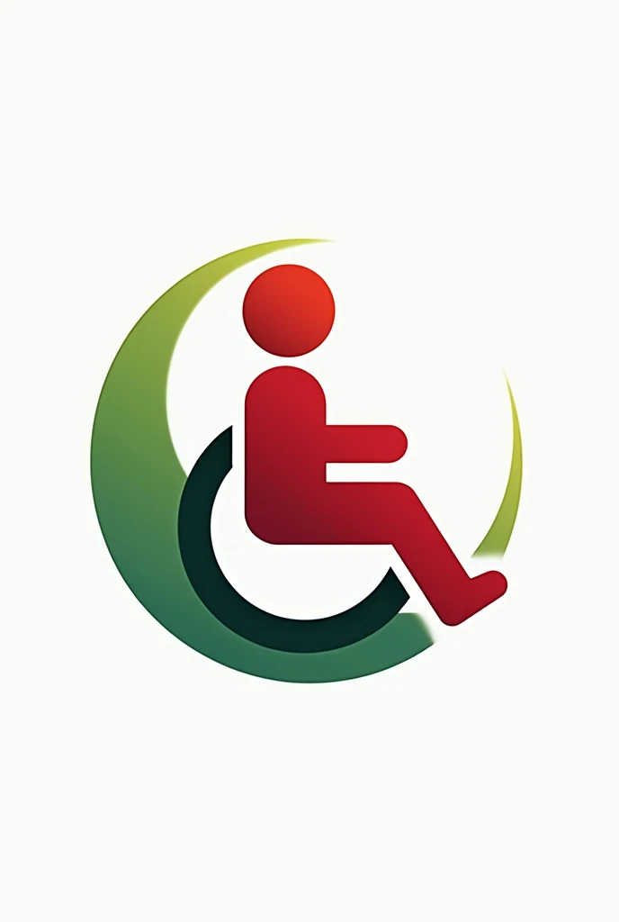 logo of a person in a wheelchair, with red colors, green and white, with safety PPE