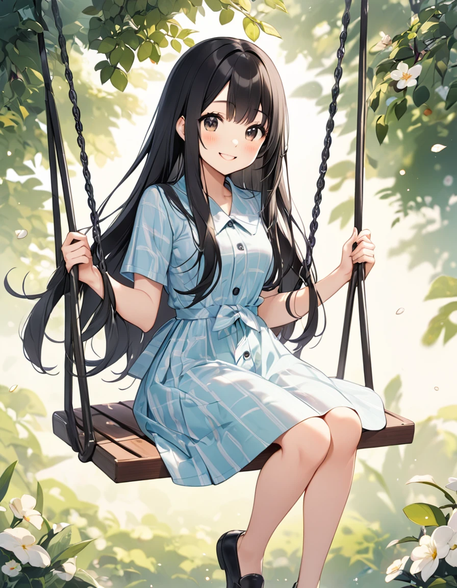 Woman, cute, adorable, full body, smiling, straight hair, long hair, black hair,Swing Dress