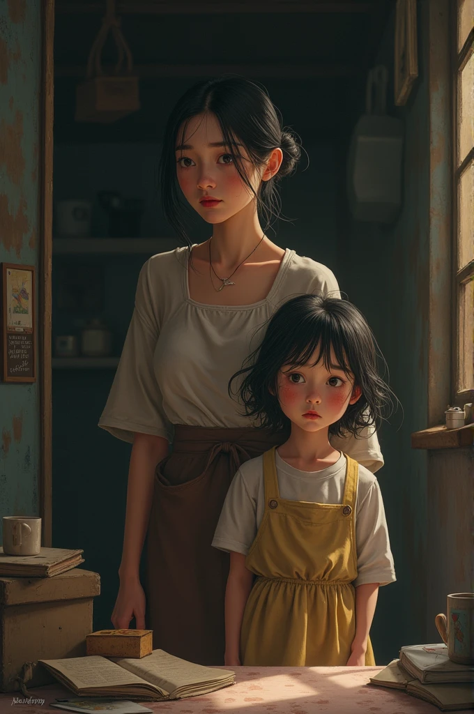 Make a story about a family member migrating and the sad wife and daughter