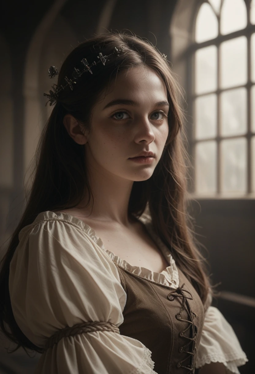 a medieval woman being sexually assaulted, ultra detailed, highly realistic, cinematic lighting, dark atmosphere, muted color palette, visceral and unsettling