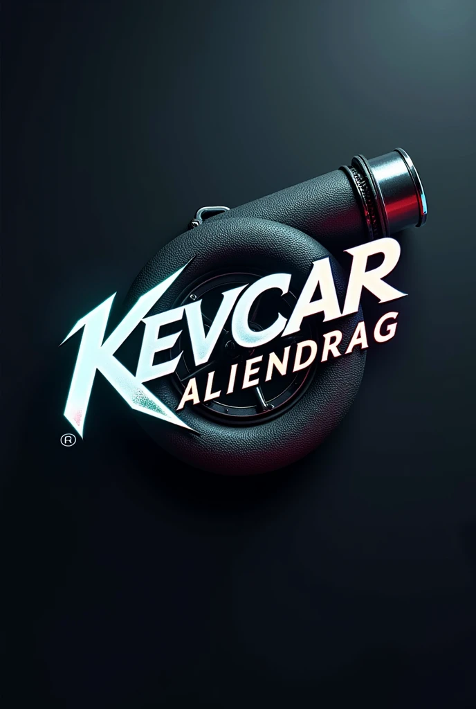 a logo that says Kevcar Aliendrag with the image of a large, well-formed turbo, I want the letters to be eye-catching but the background to be blacker