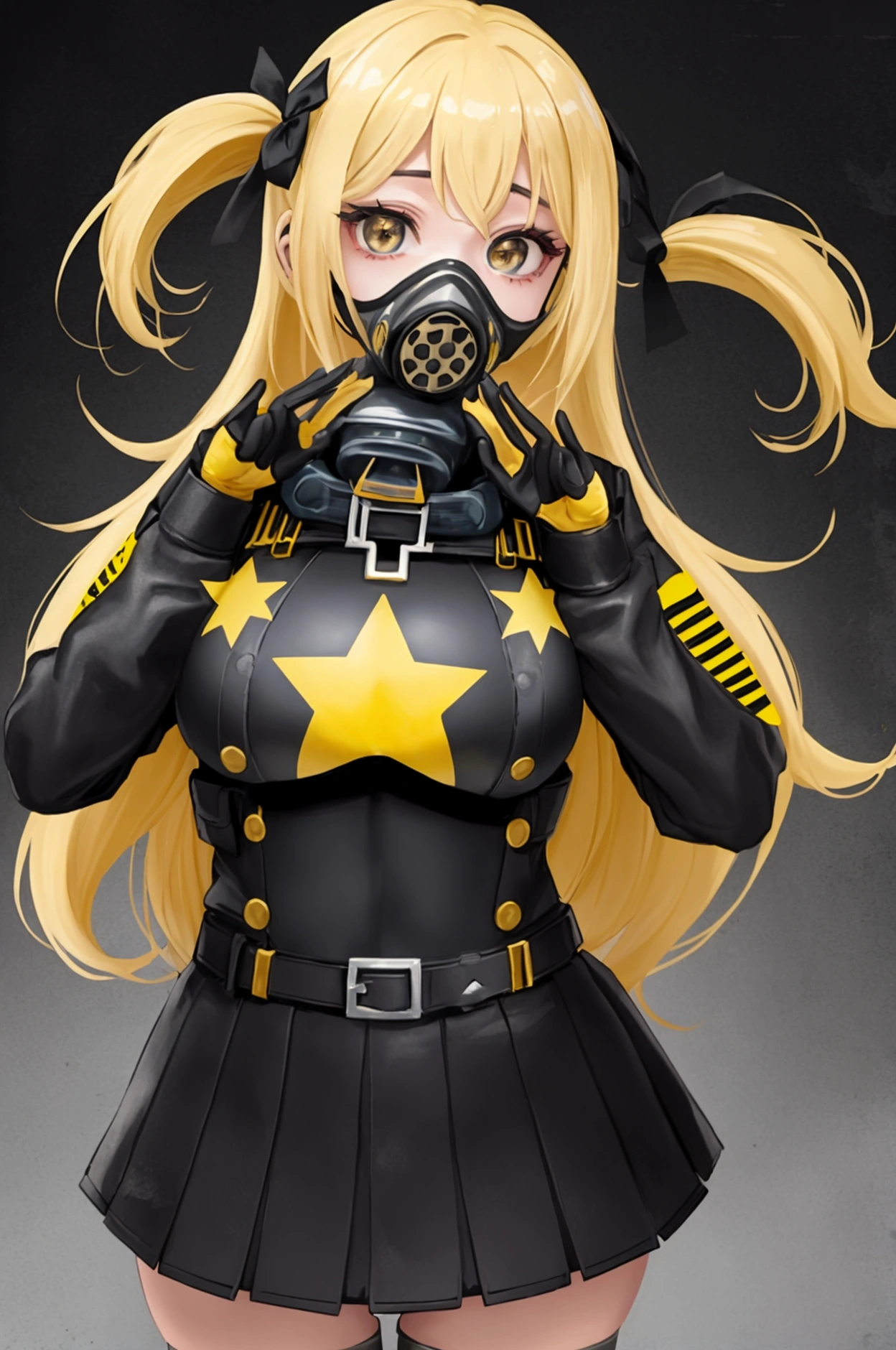 WOMAN hero, DARK glue , YELLOW star on the chest, ARTPOP gas mask