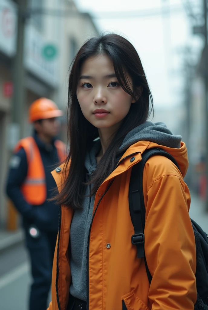 In Japan、people々A beautiful 20-year-old girl calls for disaster prevention measures。Disaster prevention specialist、Wearing a helmet、Have a light。