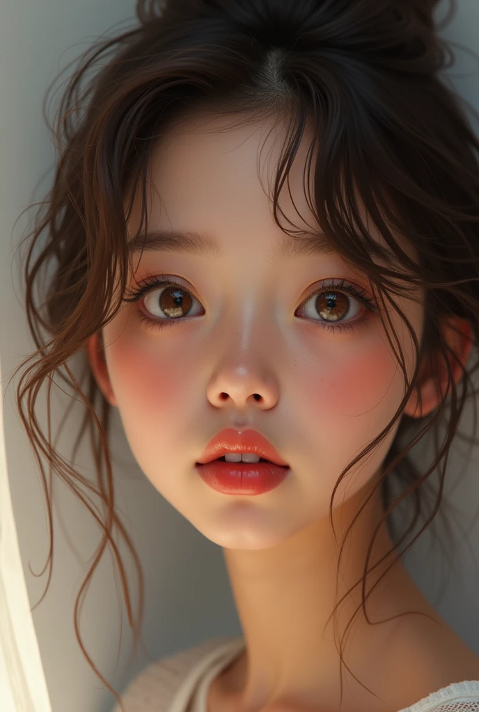 A human with soft lips and beautiful bright brown eyes