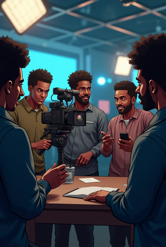 Une équipe technique de télévision. Il doivent avoir le teint noir 