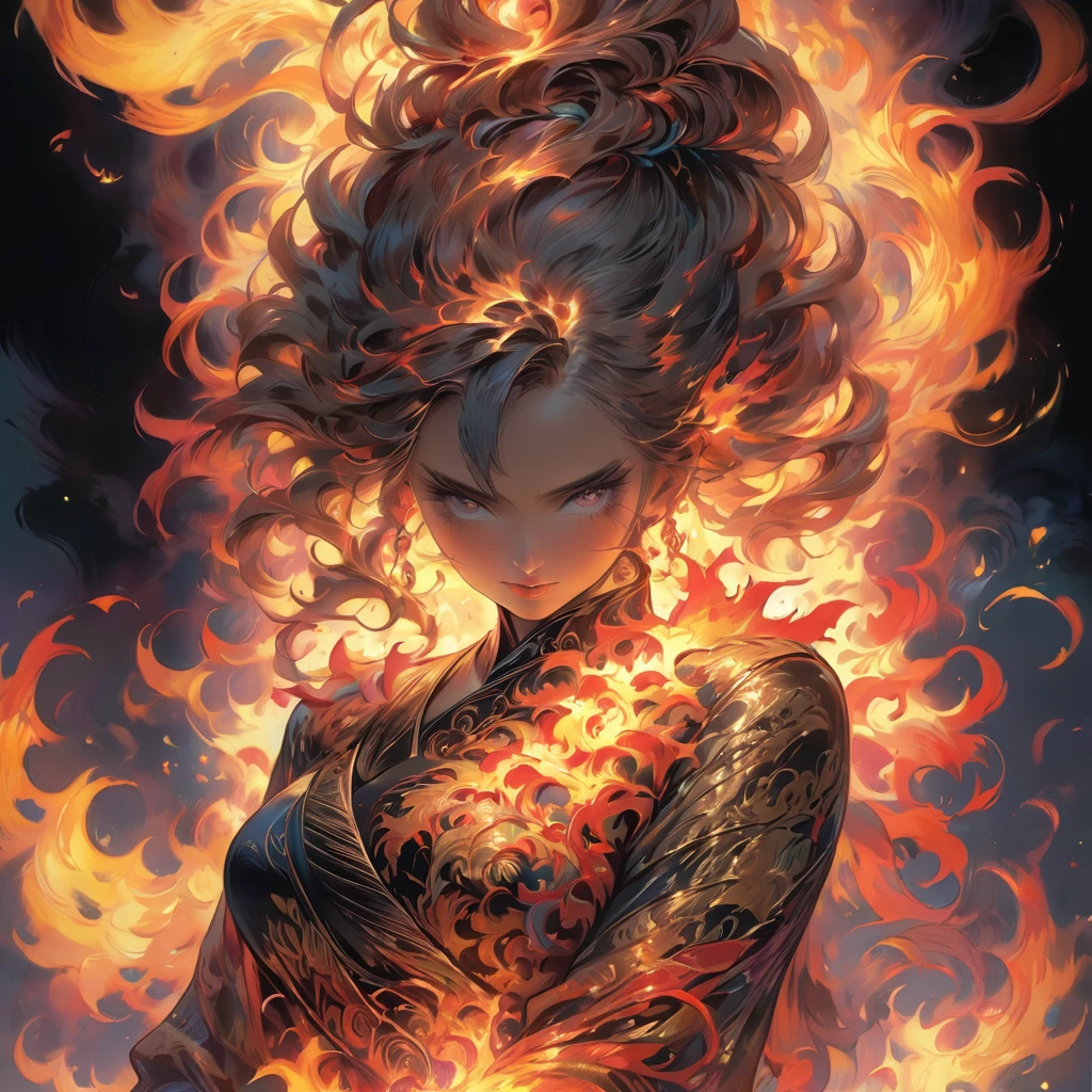 Very detailed、Spectacular artwork、shine、Wearing fire、breathing flames、multiple、