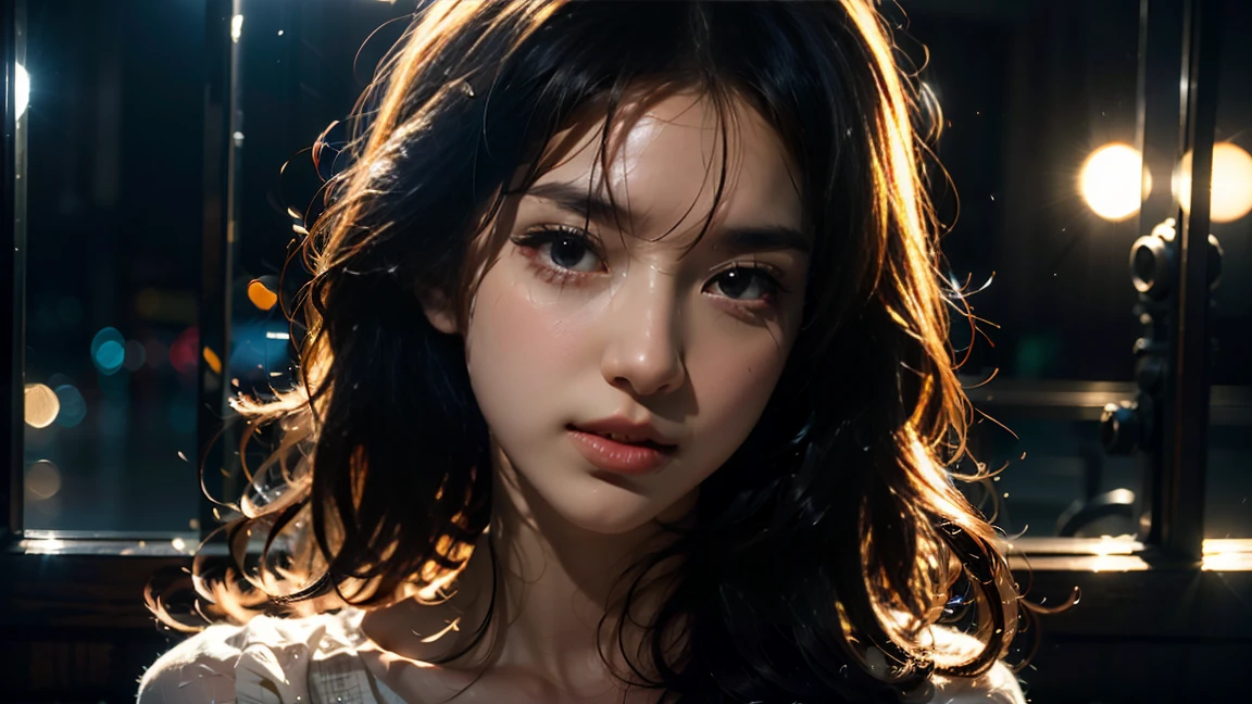 a beautiful girl crying, tears streaming down her face, soulful expression, long wavy hair, delicate features, lace dress, broken glass, shattered heart, dimly lit, muted colors, cinematic lighting, portrait, emotional, dramatic