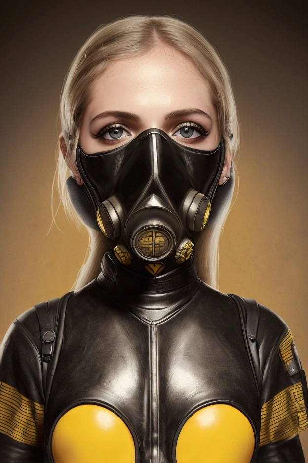 WOMAN hero, DARK glue , YELLOW star on the chest, ARTPOP gas mask