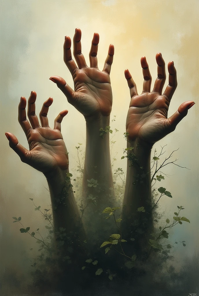 do an abstract art with 3 hands