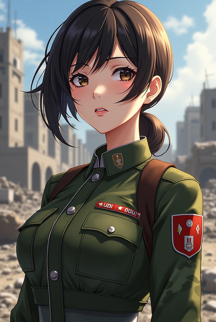 Anime girl militaire avec l'insigne de la 33 ème division Charlemagne