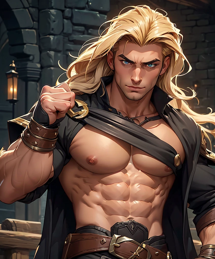 (((Luxurious shoulder length blond hair and y smirk.))) (((18 years old.))) (((18yo.))) (((Cute smirk.))) (((Single character image.))) (((1boy))) (((Looks like a sexale swashbuckler for a fantsy setting.))) Create an enchanting AI-generated image of a charismatic and irresistibly attractive man in a high fantasy realm. He should exude rugged, dashing charm that captures the attention of every onlooker, particularly the adoring gazes of countless women. This character must embody thrilling and exciting qualities, but his arrogance should be evident in his posture and expression. Fantasy art. Fantasy character. He is expressive and has a lot of personality. Has the body of a male model and a perfect male physique. (((He seems flirty, sexy arough.)))(((Seductive like a sexy vill.))) (((Very sexy abs.)))Sexy tattoos.))(((He looks like a sexy male sorcerero practices the dark arts.))) (((Dark and eerie background.))) 18 years old Hunk , looking at viewer, photorealistic, perfect face, perfect face, beautiful big gym built, , open shirt, black pants, straight,
dungeons & dragons, fantasy adventurer, fantasy NPC, attractive male in his mid 20's, ultra detailed, epic masterpiece, ultra detailed, intricate details, digital art, unreal engine, 8k, ultra HD, centered image award winning, fantasy art concept, digital art, centered image, flirting with viewer, best quality:1.0,hyperealistic:1.0,photorealistic:1.0,madly detailed CG unity 8k wallpaper:1.0,masterpiece:1.3,madly detailed photo:1.2, hyper-realistic lifelike texture:1.4, picture-perfect:1.0,8k, HQ,best quality:1.0,
best quality:1.0,hyperealistic:1.0,photorealistic:1.0,madly detailed CG unity 8k wallpaper:1.0,masterpiece:1.3,madly detailed photo:1.2, hyper-realistic lifelike texture:1.4, picture-perfect:1.0,8k, HQ,best quality:1.0,