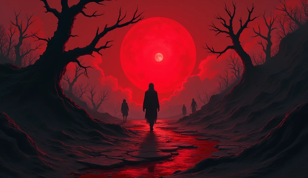Land of blood
,blood moon
People suffering