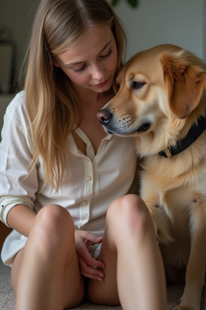 girl having crotch licked by her dog