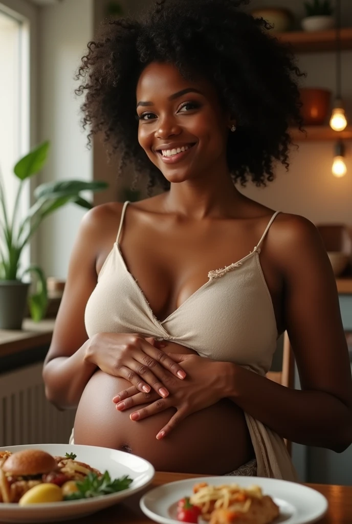 pregnant black woman eating