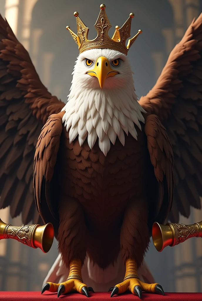 eagle with crown and trumpets for logo
