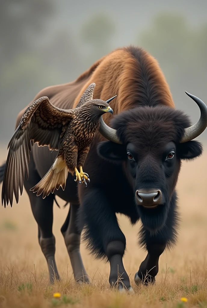 The buffalo trampled the hawk to death.