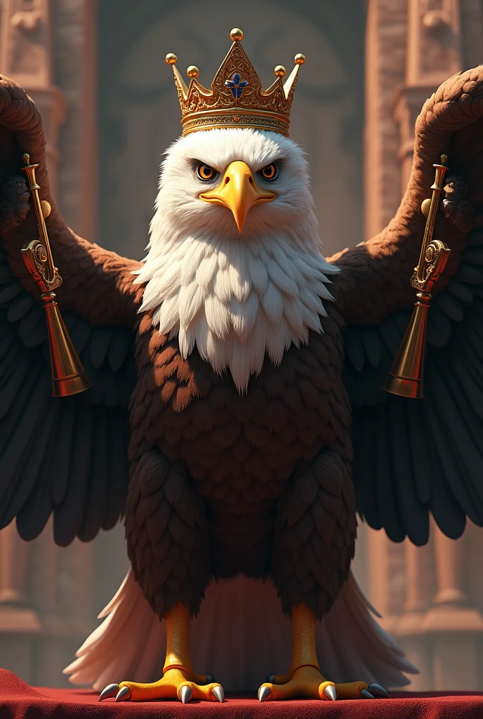 eagle with crown and trumpets for logo
