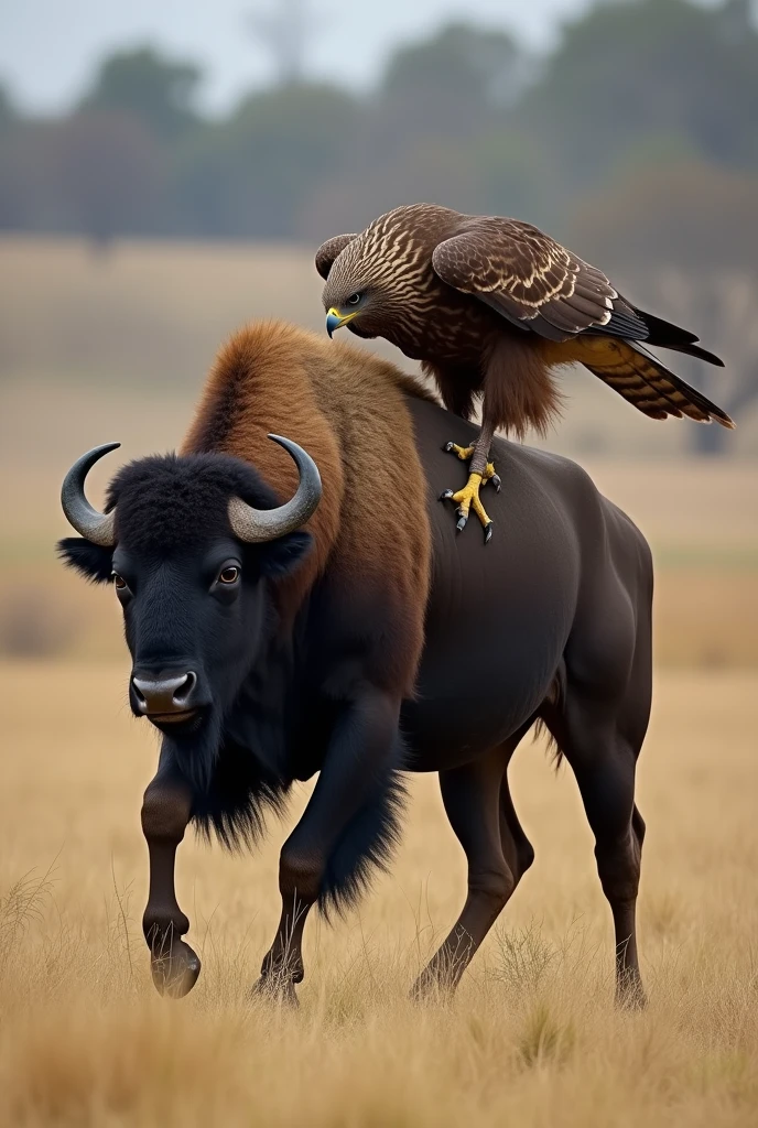 The buffalo trampled the hawk to death.