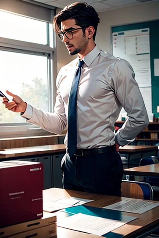 CREATE A MALE TEACHER TEACHING AT A COLLEGE AND COMPLAINING