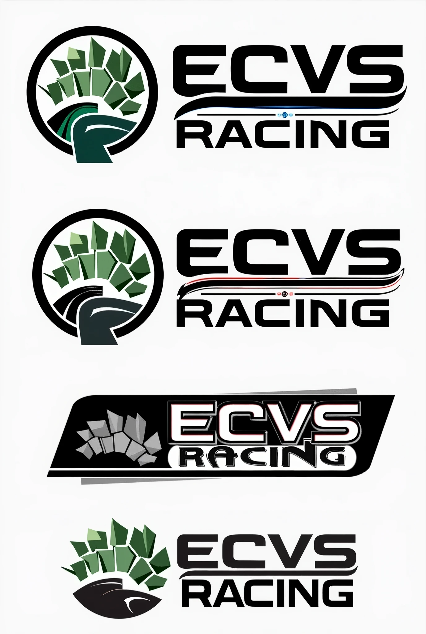 Create a logo for the ecvsimracing youtube channel. Then create an adaptation of the logo for each type of license (road, Formula, oval, sports car, dirt, etc…