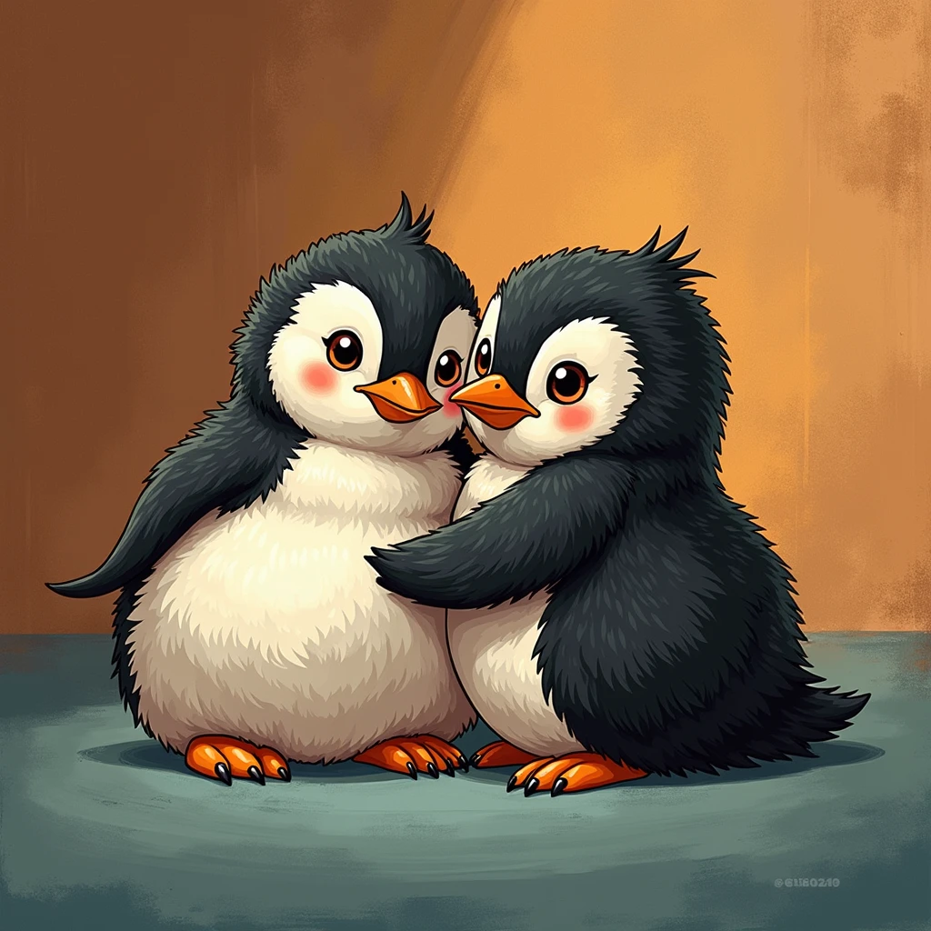 Draw a cartoon super fat emperor penguin baby, the penguin baby should be cute