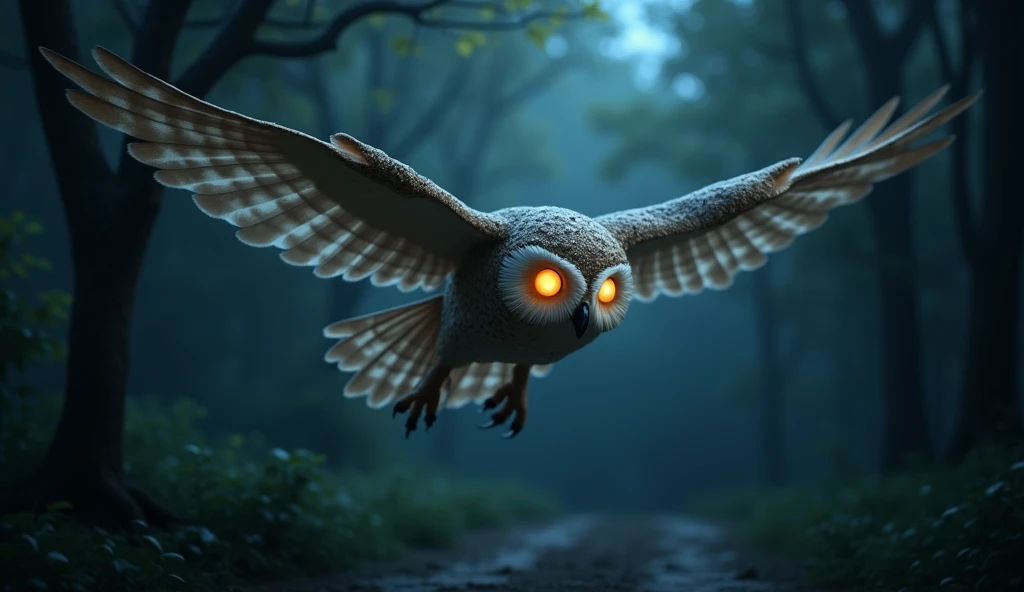 The wise old owl hoots at night,
Guiding the forest with gentle light.
With big round eyes and silent flight,
He watches over until the morning light.