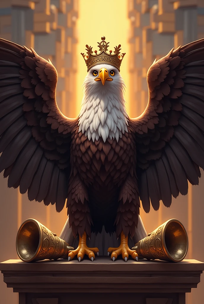 eagle with crown and trumpets for logo