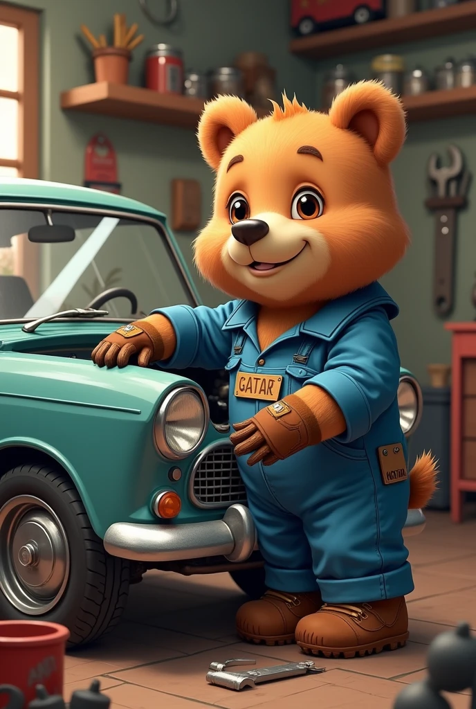 a cute car mechanic bear
