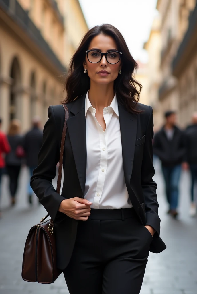 italian woman with bag and black glasses