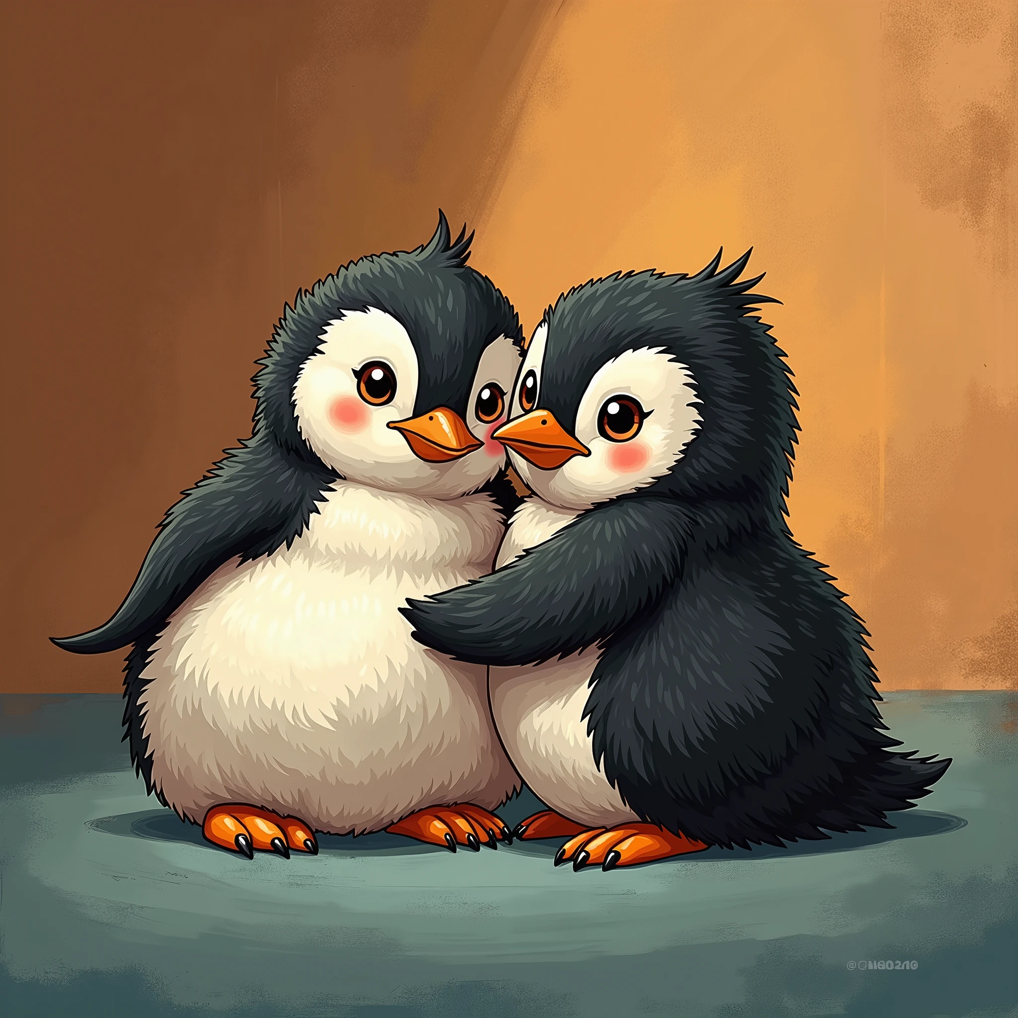Draw a cartoon super fat emperor penguin baby, the penguin baby should be cute
