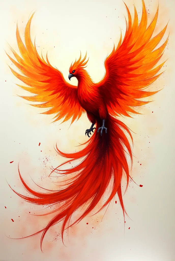 Abstract phoenix drawing flying upwards , and made with brush