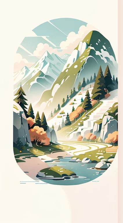 springtime!Wallpaper illustration,Nature views, minimalist illustration, a line drawing, Colorful,clean backdrop