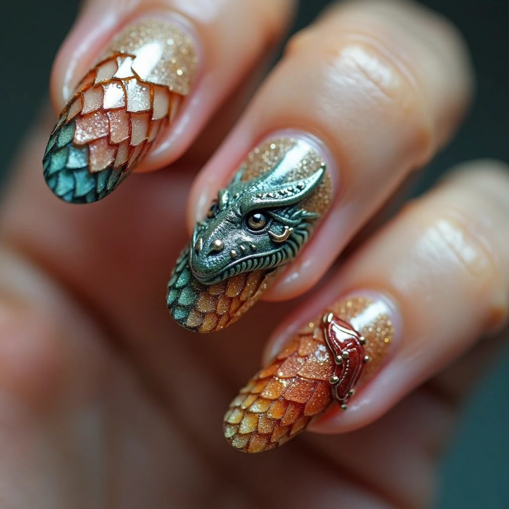 Realistic dragon nail paint