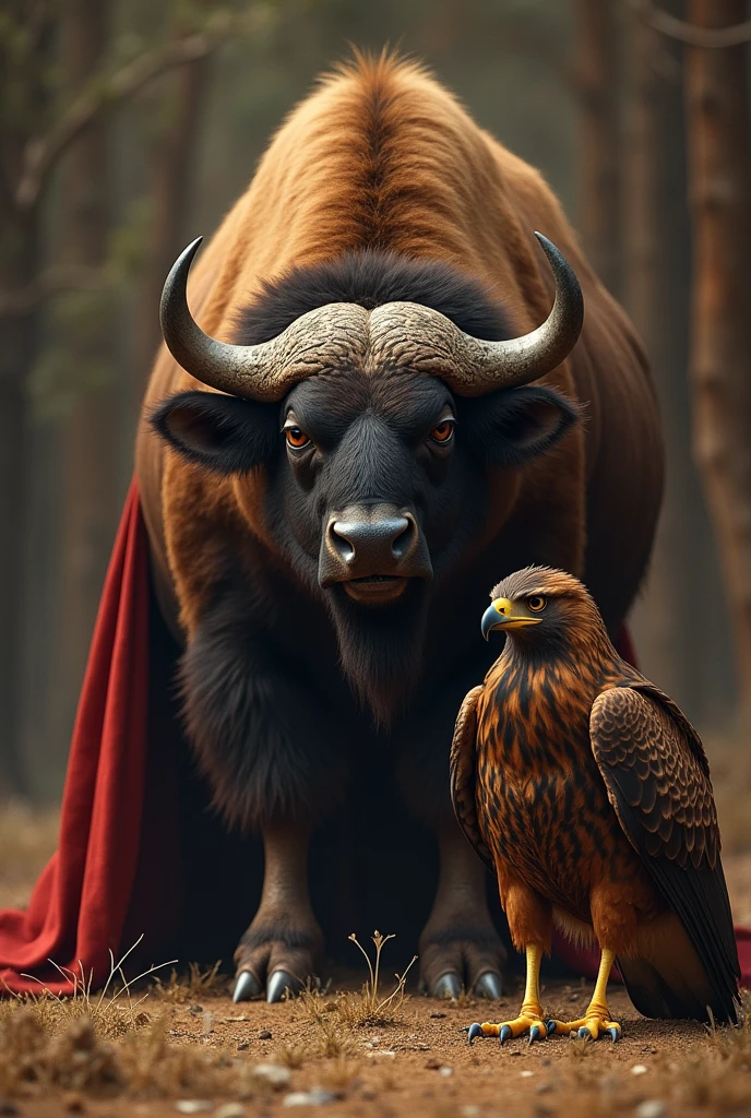 The buffalo wears the throne, the hawk bows and kneels, animation