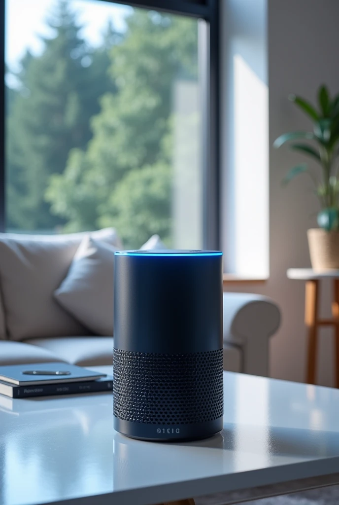 Create a Magazine Cover Promoting Amazon's Alexa, highlighting its role as a smart home assistant. the magazine must be on a table