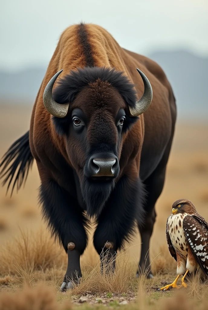 The buffalo killed the hawk